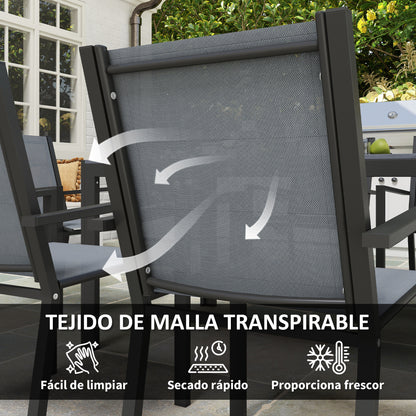 Outsunny Conjunto De Mesa Y Sillas Jardín De 7 Piezas Con Sillas Apilables Gris_5