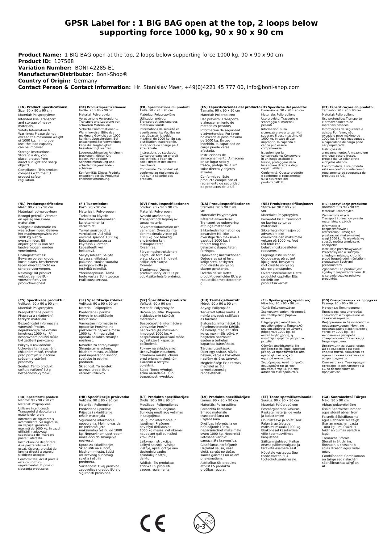 1 Big Bag Oben Offen, 2 Schlaufen Unten Tragkraft 1000 Kg, 90 X 90 X 90 Cm_1