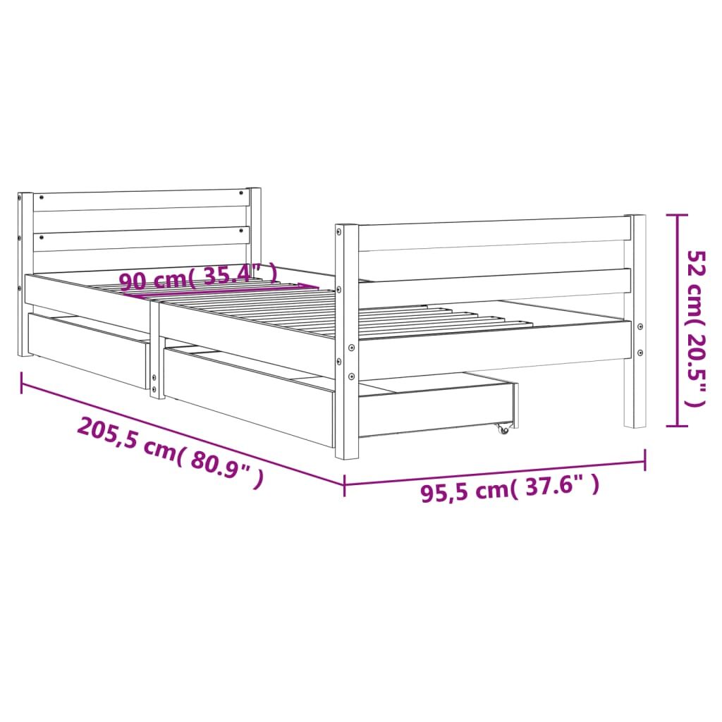 Vidaxl Estructura De Cama Para Niños Con Cajones Madera Pino 90x200 Cm_2