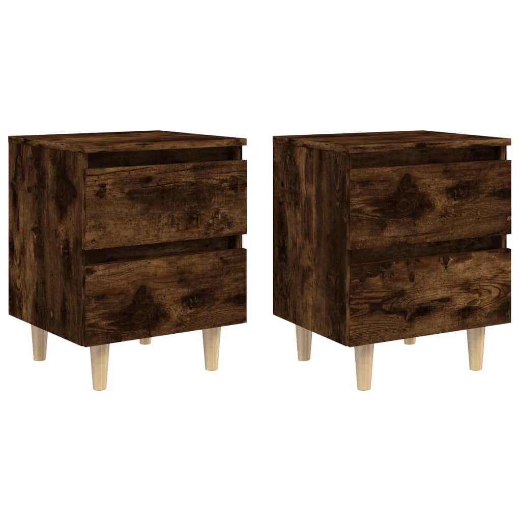 Mesitas De Noche 2 Uds Patas Madera Roble Ahumado 40x35x50 Cm_0