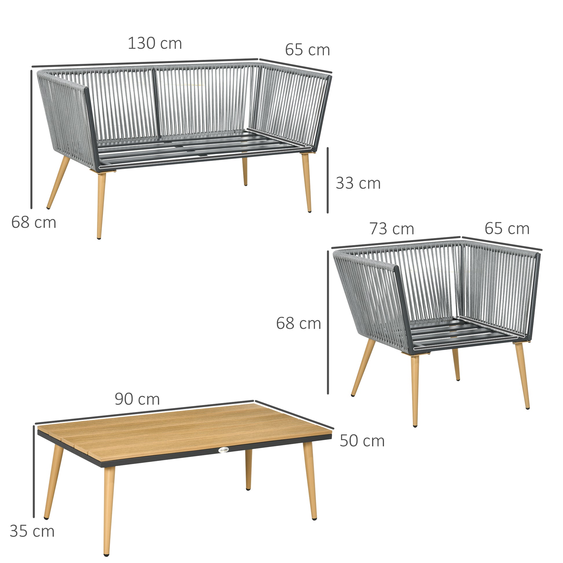 Outsunny Juego De Muebles De Jardín De Ratán Con Sofá Doble 2 Sillones Mesa_2