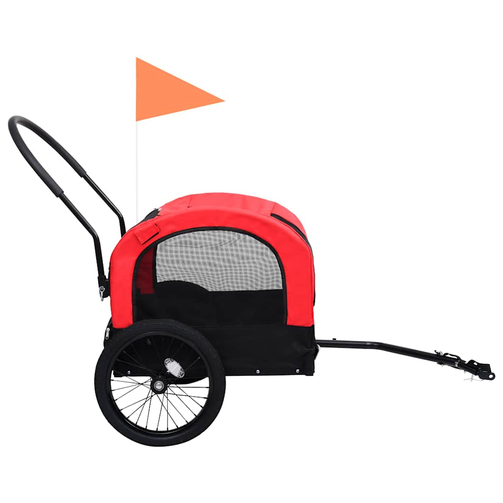 Vidaxl Remolque De Bicicleta Para Mascotas Cochecito 2 En 1 Rojo Negro_3