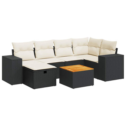 Set De Sofás De Jardín 7 Pzas Con Cojines Ratán Sintético Negro / Vetonek_5