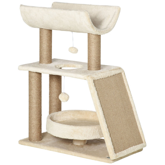 Pawhut Rascador Para Gatos Altura 76 Cm Con Plataforma En U Marrón Claro_0