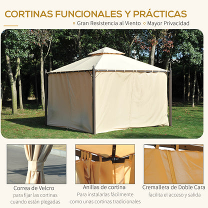 Outsunny Cenador De Jardín 3x3m Con Doble Techo 4 Cortinas Laterales Fiesta_5