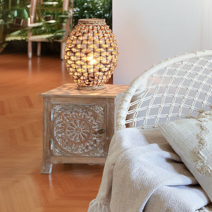 Wellhome Mesita Noche Madera Tallada Tamaño Compacto