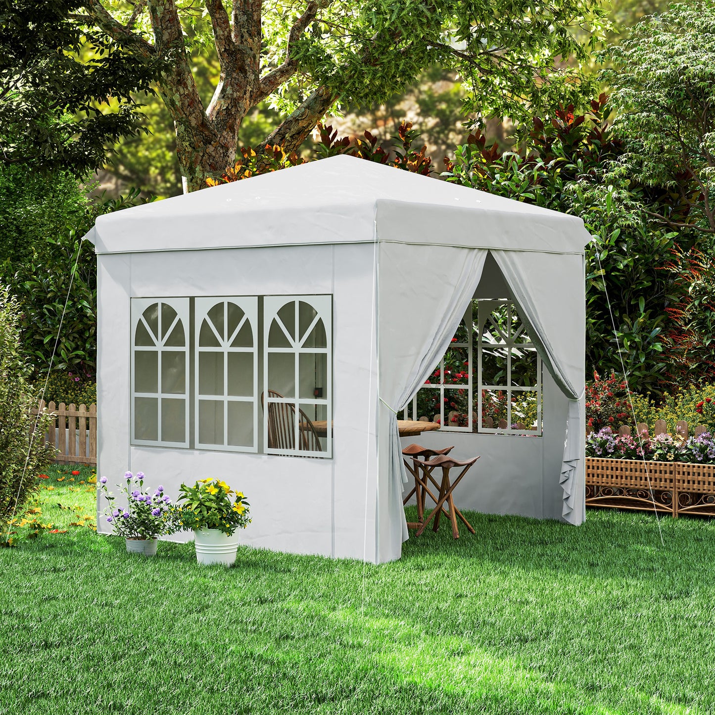 Outsunny Carpa Plegable Pop-up 2,5x2,5 M Con 4 Paredes Laterales Anti-uv Blanco_4