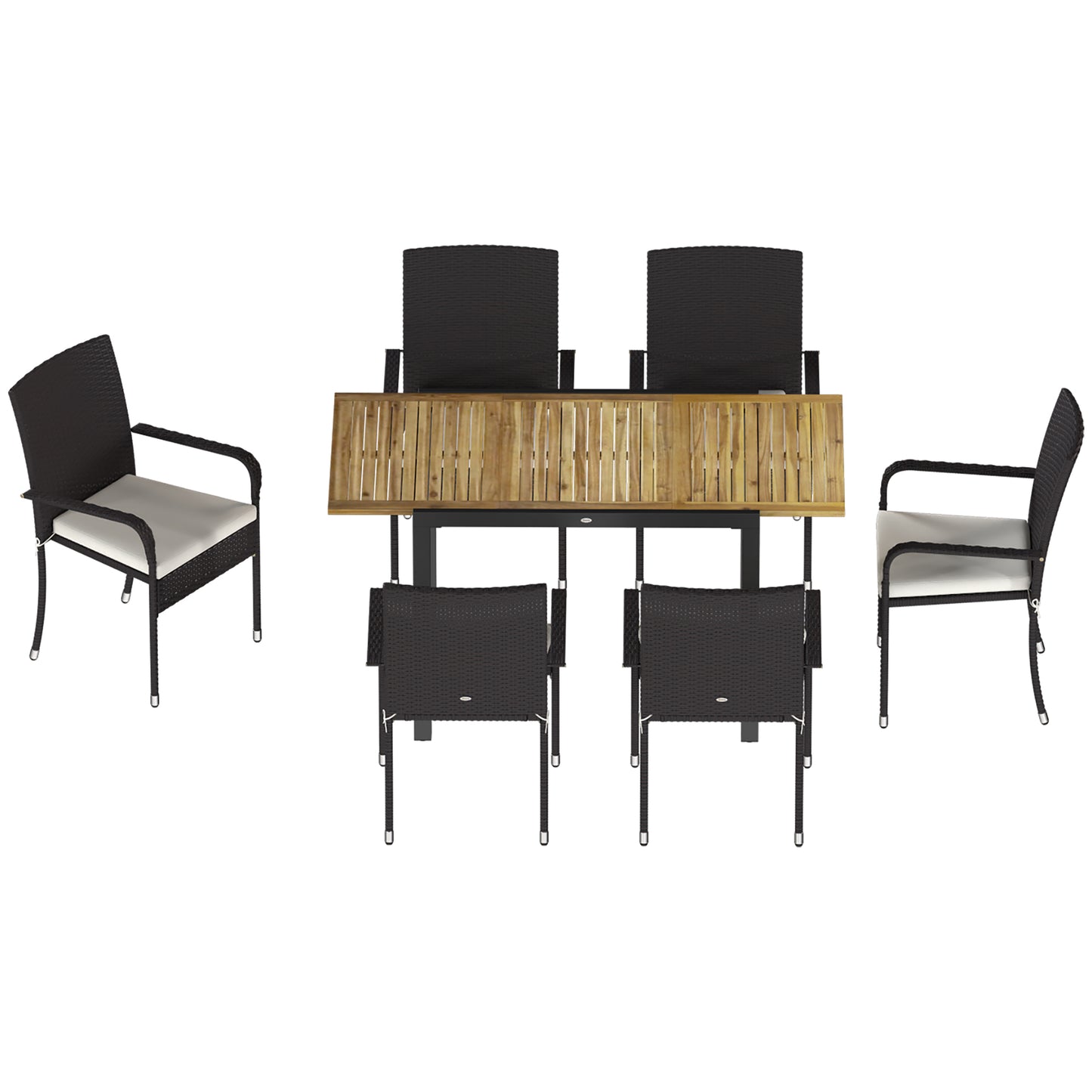 Outsunny Conjunto De Mesa Y Sillas Jardín De Ratán 7 Piezas Con Cojines Crema_3
