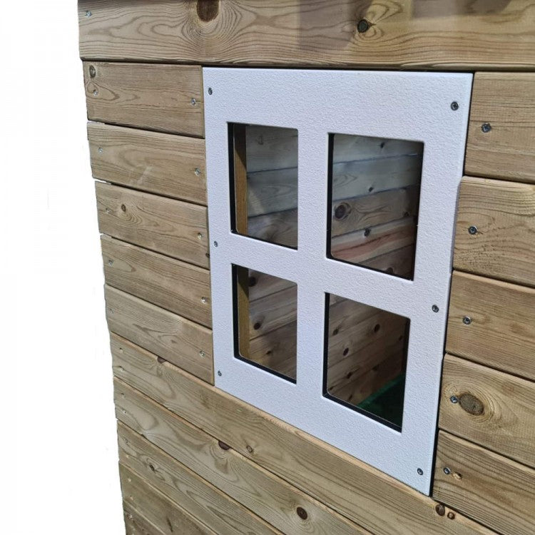 Parque Infantil Masgames Tibidabo L Techo De Madera Casita Con Escalada: Casita En La Base Y Pared De Escalada._4