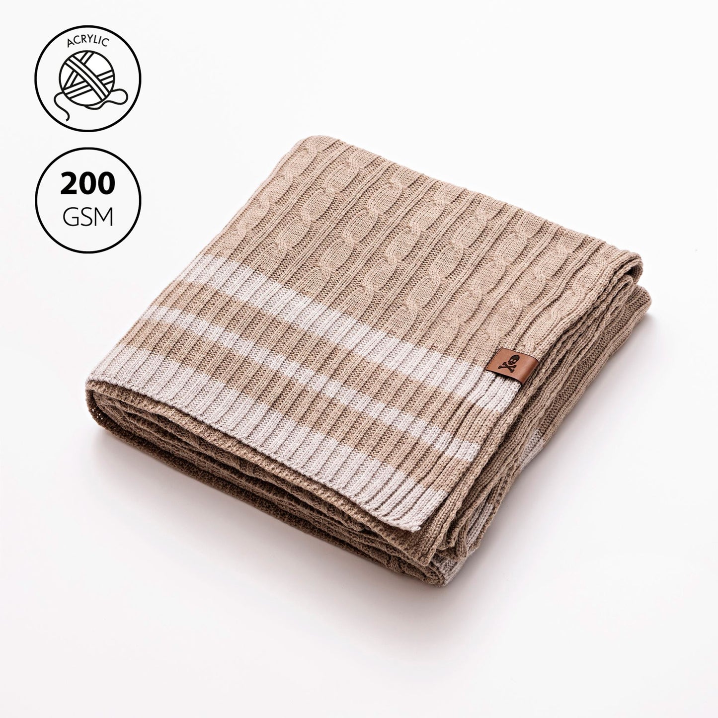 Manta Punto De Ochos 140x190cm 100% Acrílico 200gsm Marrón Con Rallas Beige Scalpers Home