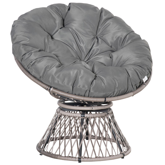 Outsunny Silla Giratoria 360° De Ratán Sintético Con Cojín 87x97x86 Cm Gris_0