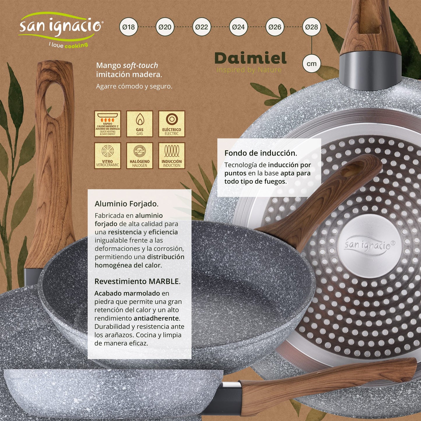 Set 3 Sartenes Ø22 Ø26 Y Ø28 + Set Utensilios, Daimiel, Aluminio Forjado, Inducción_4