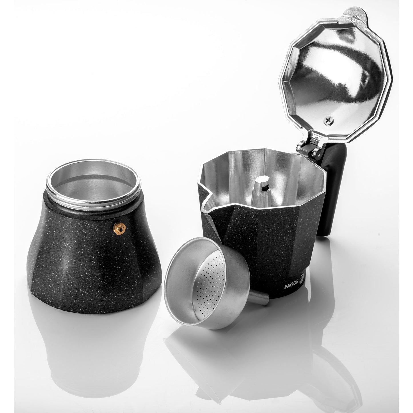 Cafetera Italiana Aluminio 9 Tazas Café, Junta Silicona, Vitrocerámica, Gas, Eléctrica Fagor 81cffgati09 Negro_2