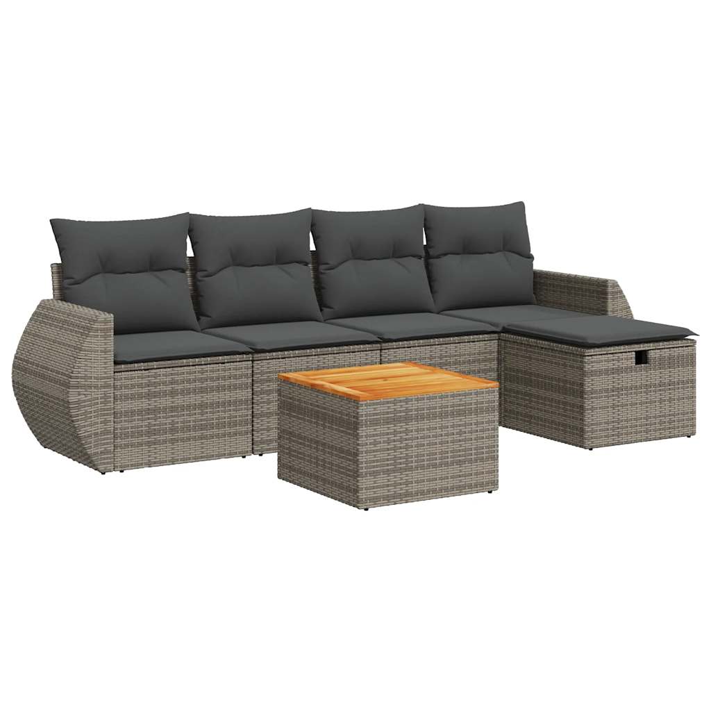 Set De Muebles De Jardín 6 Pzas Y Cojines Ratán Sintético Gris / Vetonek_3