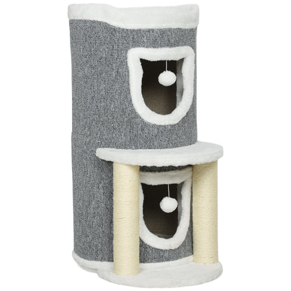 Pawhut Árbol Rascador Para Gatos 76 Cm Con Cama 2 Cuevas Postes Alfombra Gris_0