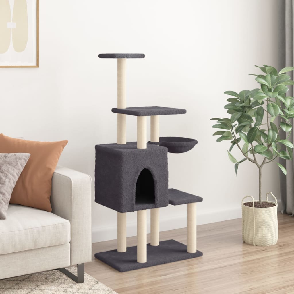 Rascador Para Gatos Con Postes De Sisal Gris Oscuro 131 Cm_2