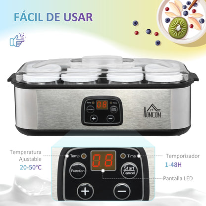 Homcom Yogurtera Capacidad 1,44l Con 8 Tarros 180ml Temporizador Y Termostato_5