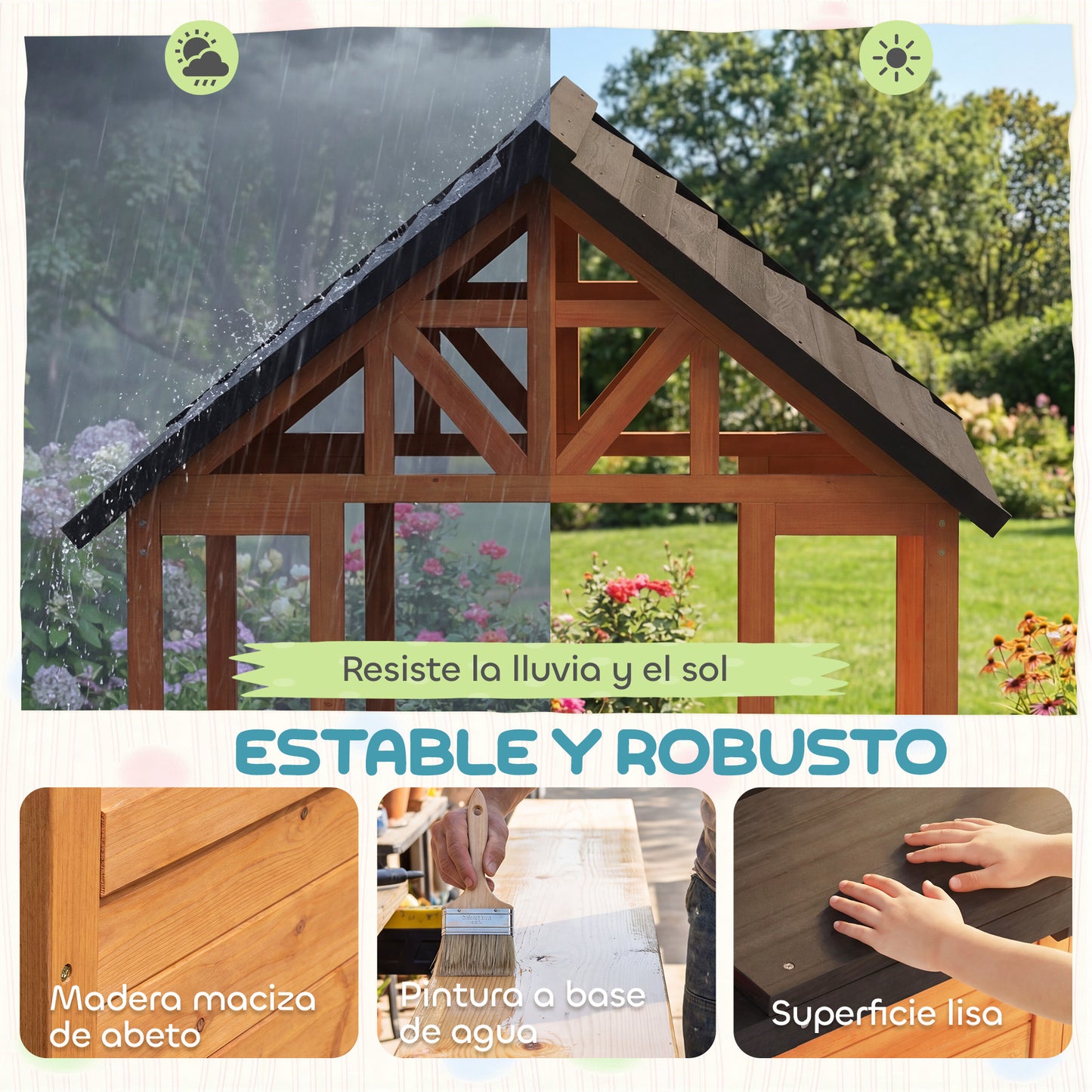 Aiyaplay Casita Infantil Exterior De Madera Con Barra De Snack Y Bancos Marrón_5