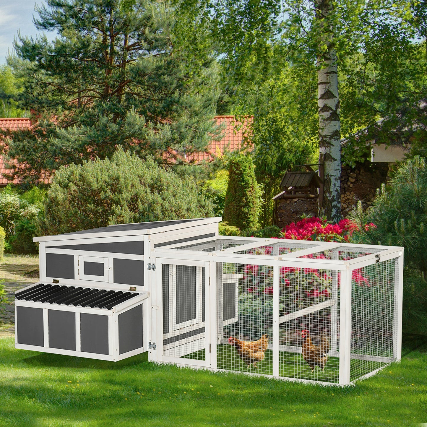 Pawhut Gallinero De Madera Exterior 225x147x85,5cm Para 6-8 Gallinas Con Corral_1