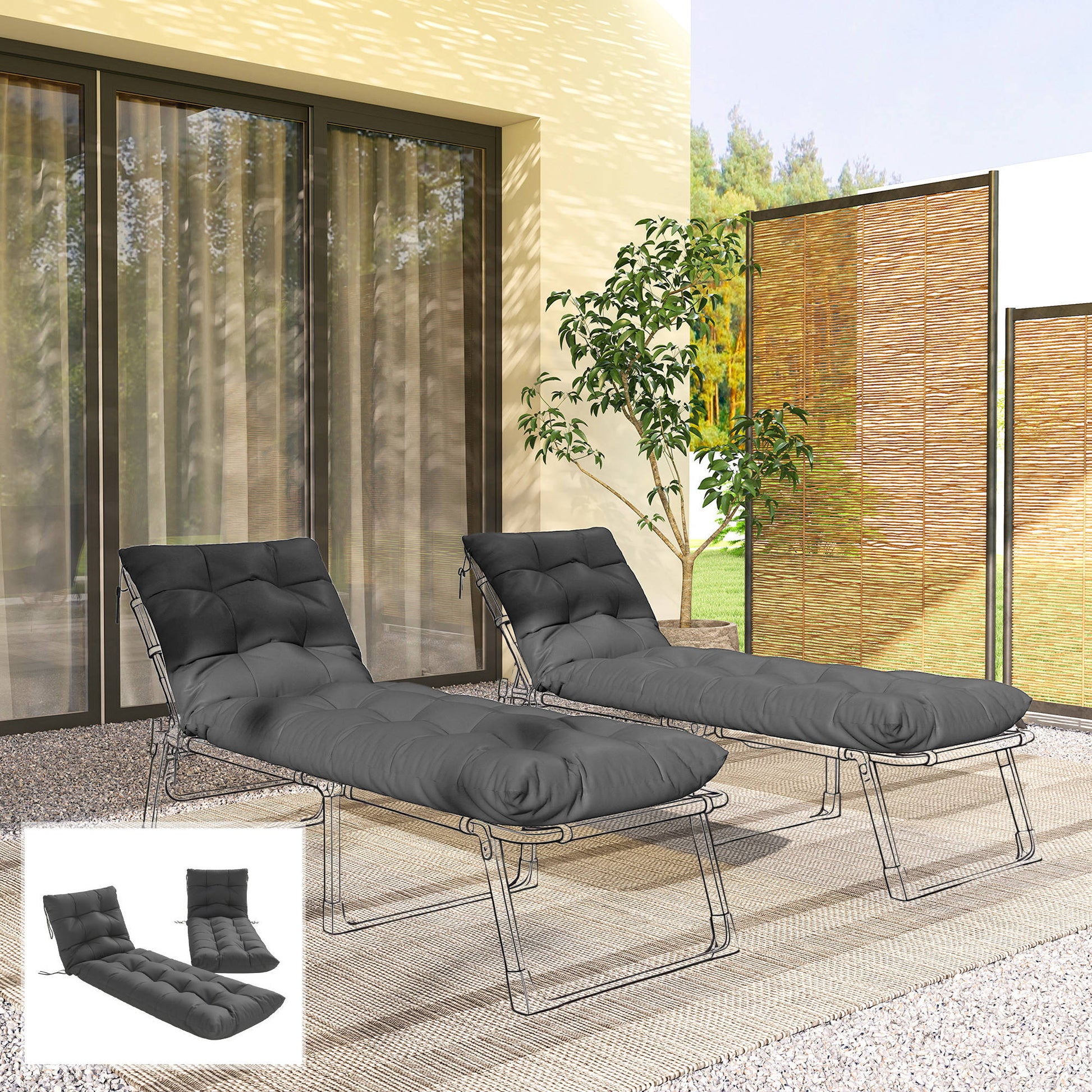 Outsunny Juego De 2 Cojines Para Tumbonas 180x55x8 Cm Con 4 Cintas Upf30+_1