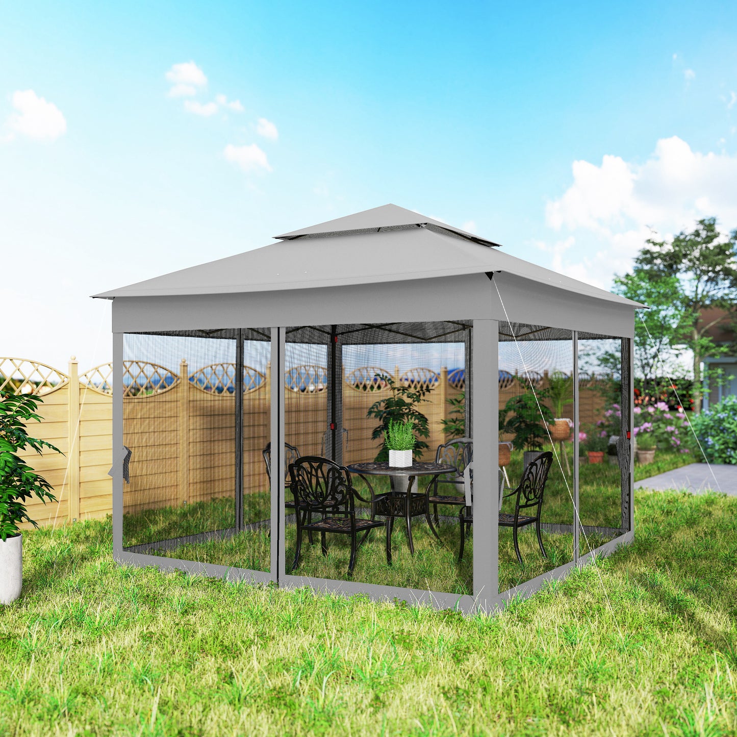 Outsunny Carpa Plegable3,3x3,3 M Con 4 Paredes Laterales De Malla Gris Claro_4