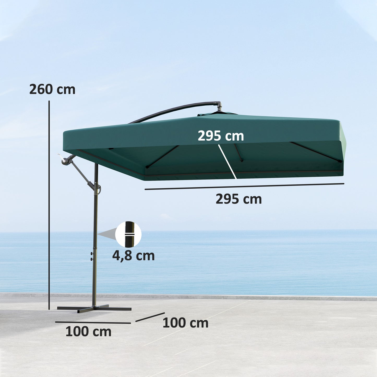 Outsunny Parasol Excéntrico Ø295 Cm Con Ángulo Ajustable Base Cruzada Verde_2