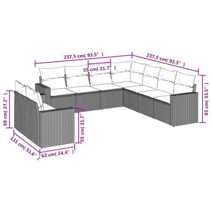 Set De Sofás De Jardín 9 Pzas Con Cojines Ratán Sintético Beige / Vetonek_1