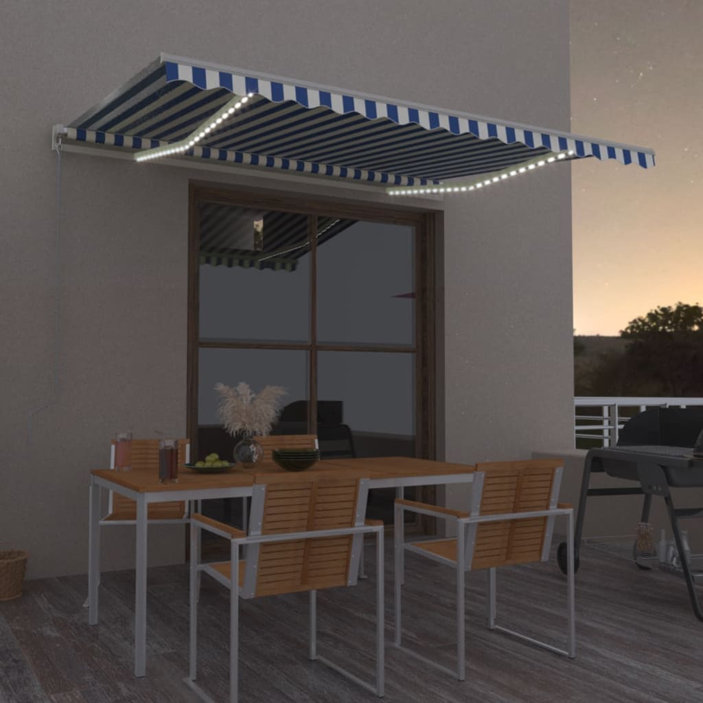 Toldo Manual Retráctil Con Led Azul Y Blanco 400x350 Cm_1