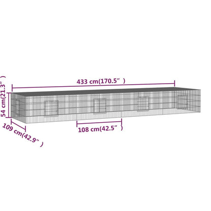 Vidaxl Jaula Para Conejos 4 Paneles Hierro Galvanizado 433x109x54 Cm_2