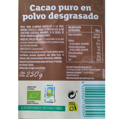 Cacao ECO puro en polvo desgrasado Biográ 250 g