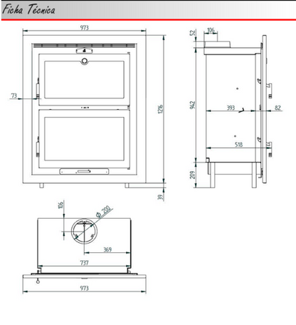 BRICOSOL Horno de leña para encastrar con bandeja de 60 cm FM MODELO HLI-200 Interior Vermiculita_3
