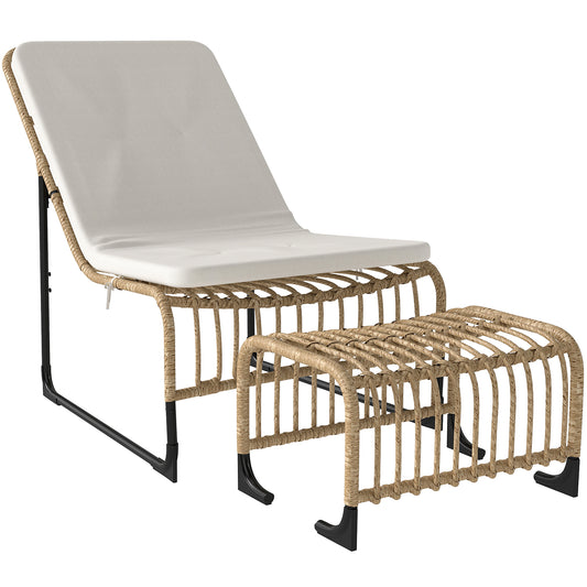 Outsunny Conjunto De Sillón De Jardín Con Reposapiés De Ratán Sintético Beige_0