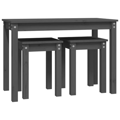 Mesas Apilables 3 Piezas Madera Maciza De Pino Gris_4