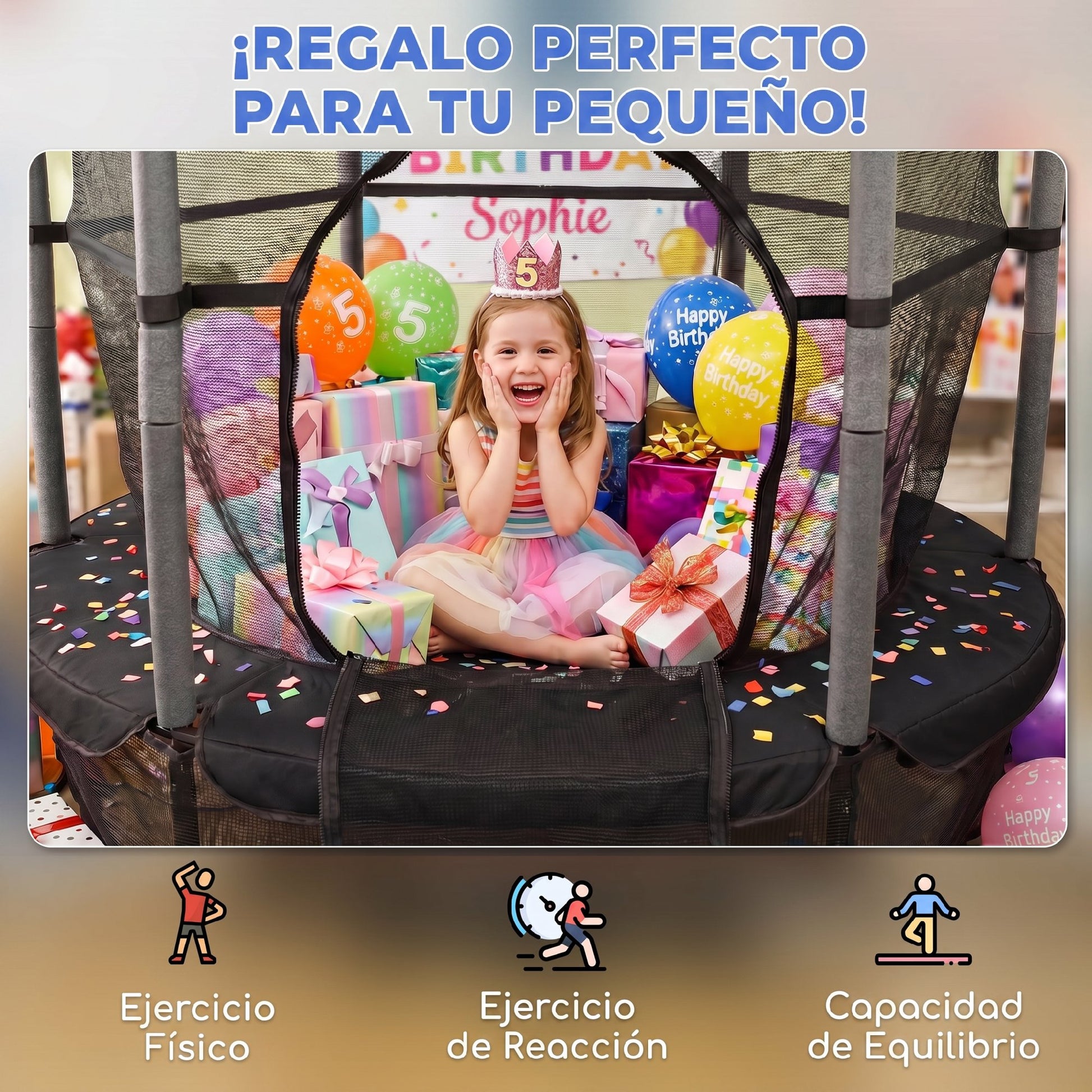 Homcom Cama Elástica Infantil Ø163 Cm Con Red De Seguridad Negro_4
