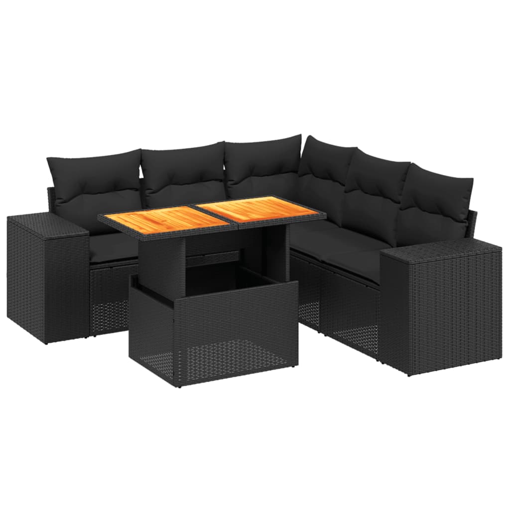 Set De Sofás De Jardín 6 Piezas Y Cojines Ratán Sintético Negro / Vetonek_1