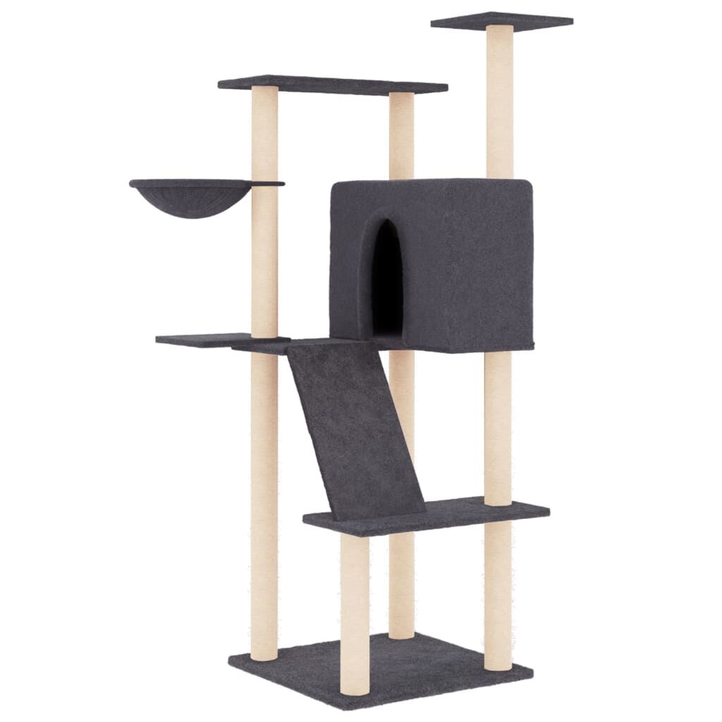 Vidaxl Rascador Para Gatos Con Postes De Sisal Gris Oscuro 143 Cm_0