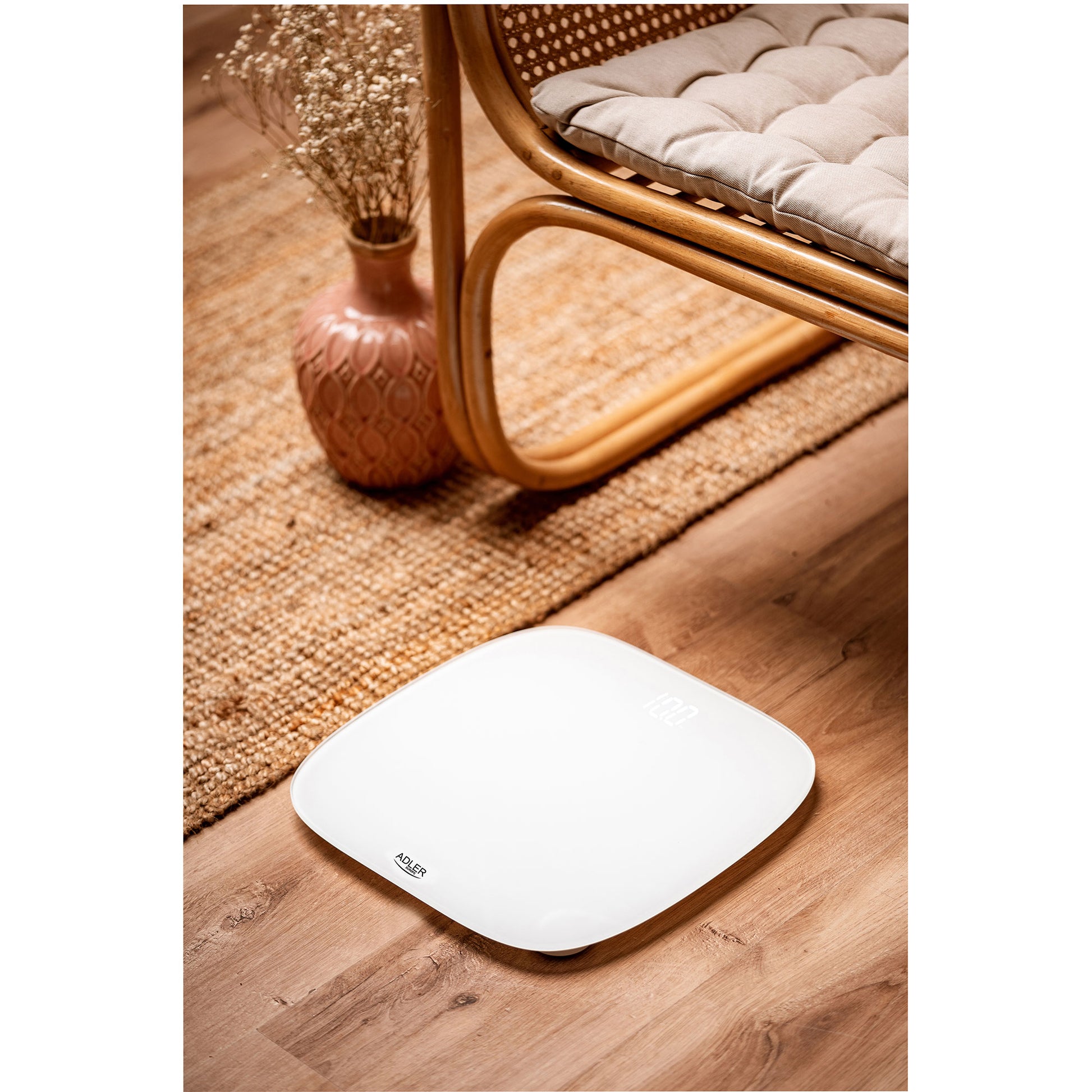 Báscula De Baño Digital Alta Precisión 180kg, Pantalla Led Apagado Automático, Vidrio Templado Adler Ad8176 Blanco