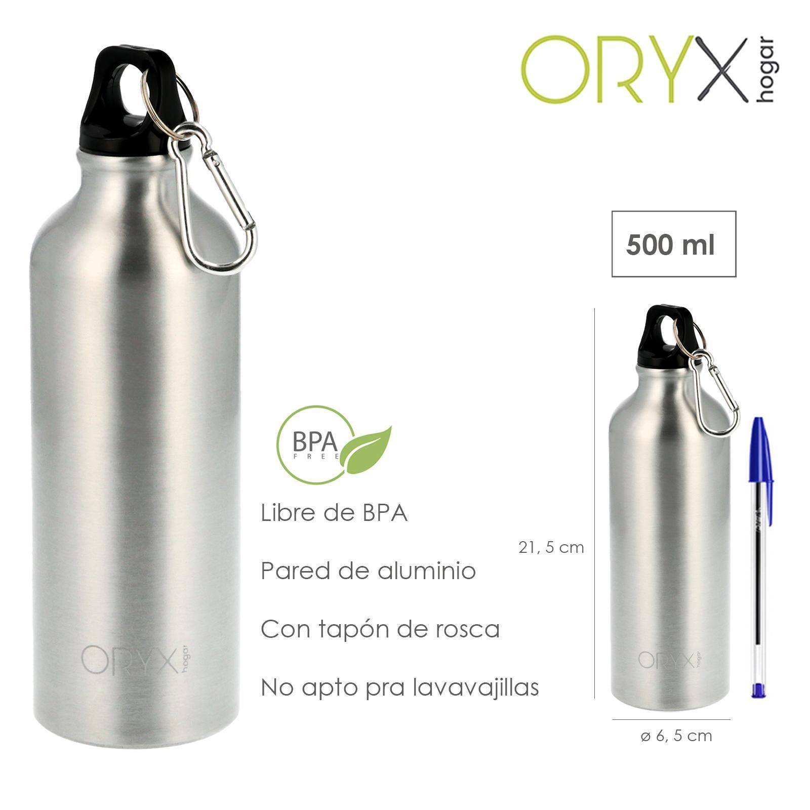 Botella De Agua Aluminio Con Mosqueton, Cierre Hermetico 500 Ml._1