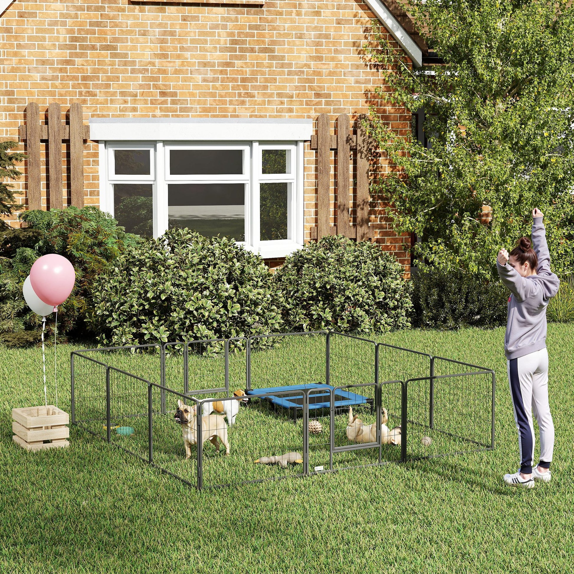 Pawhut Parque Para Perros De 12 Paneles Con 2 Puertas 80x60 Cm Gris_1