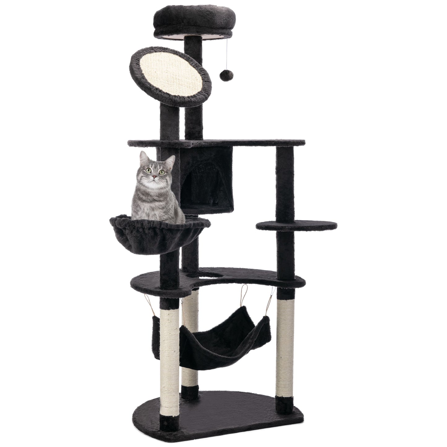 Pawhut Rascador Para Gatos 153 Cm Con Cueva Plataformas Postes De Sisal Y Bola_0