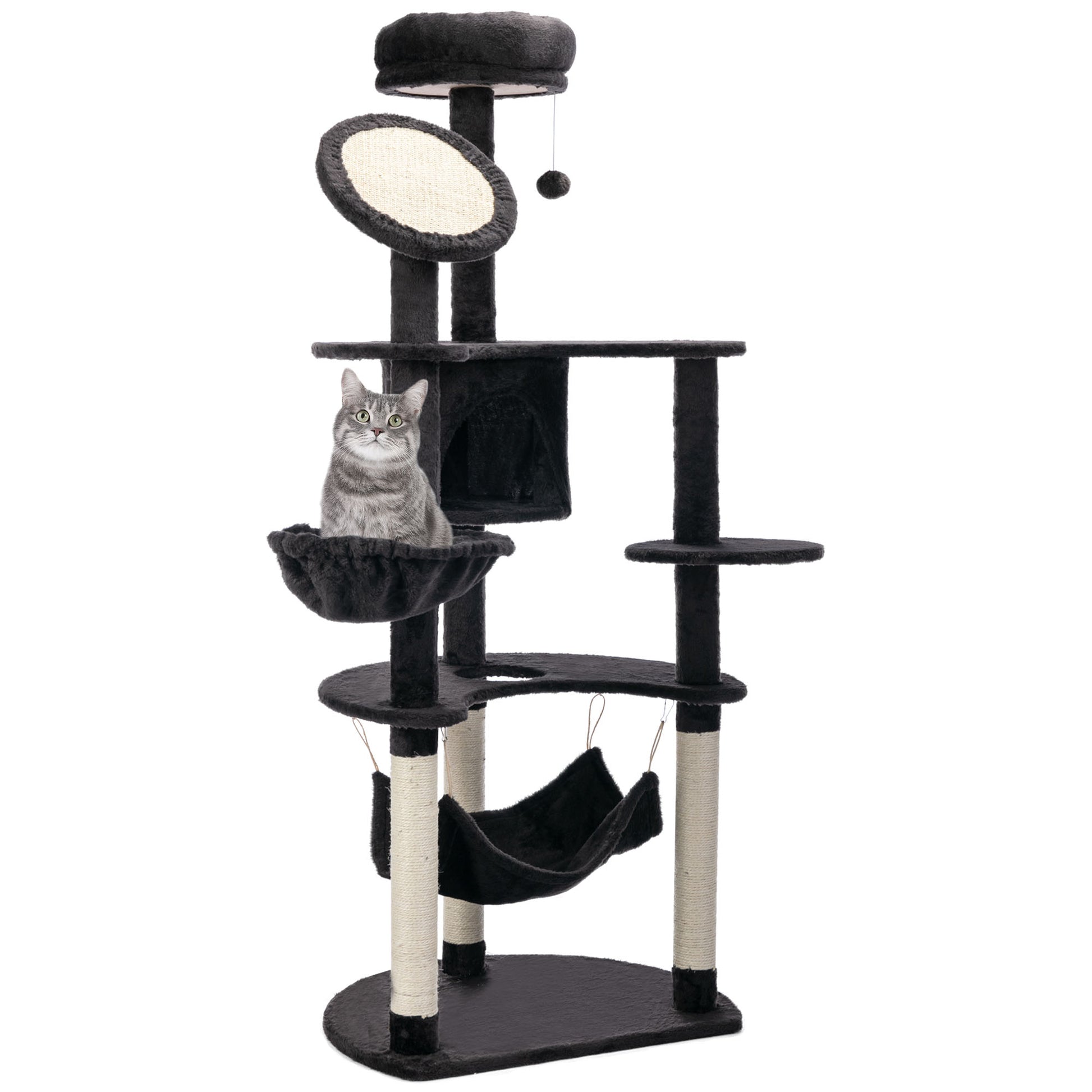 Pawhut Rascador Para Gatos 153 Cm Con Cueva Plataformas Postes De Sisal Y Bola_0