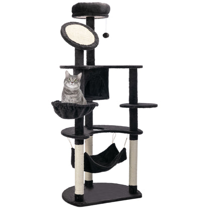 Pawhut Rascador Para Gatos 153 Cm Con Cueva Plataformas Postes De Sisal Y Bola_0