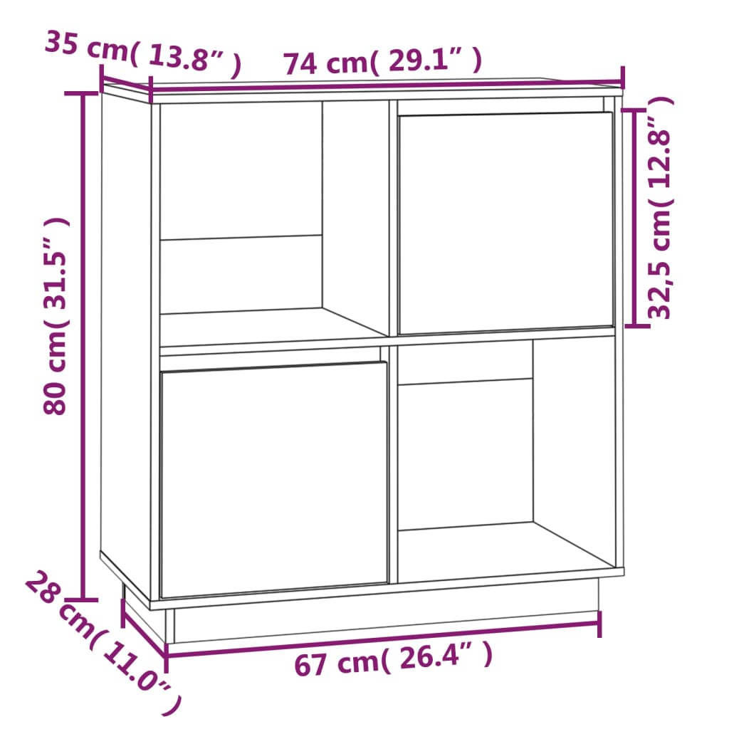 Aparador De Madera Maciza De Pino Negro 74x35x80 Cm / Vetonek_3
