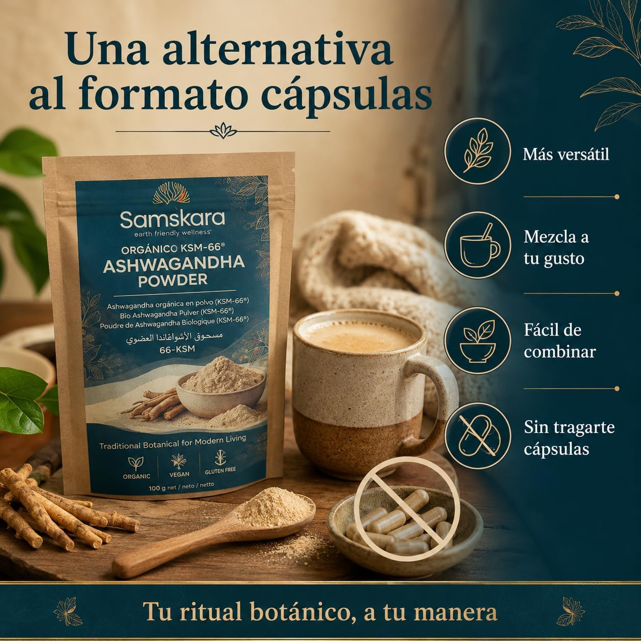 Ashwagandha Ksm-66 En Polvo Bio - 100g | Superalimento Ecológico Vegano Para Batidos, Smoothies Y Zumos_1