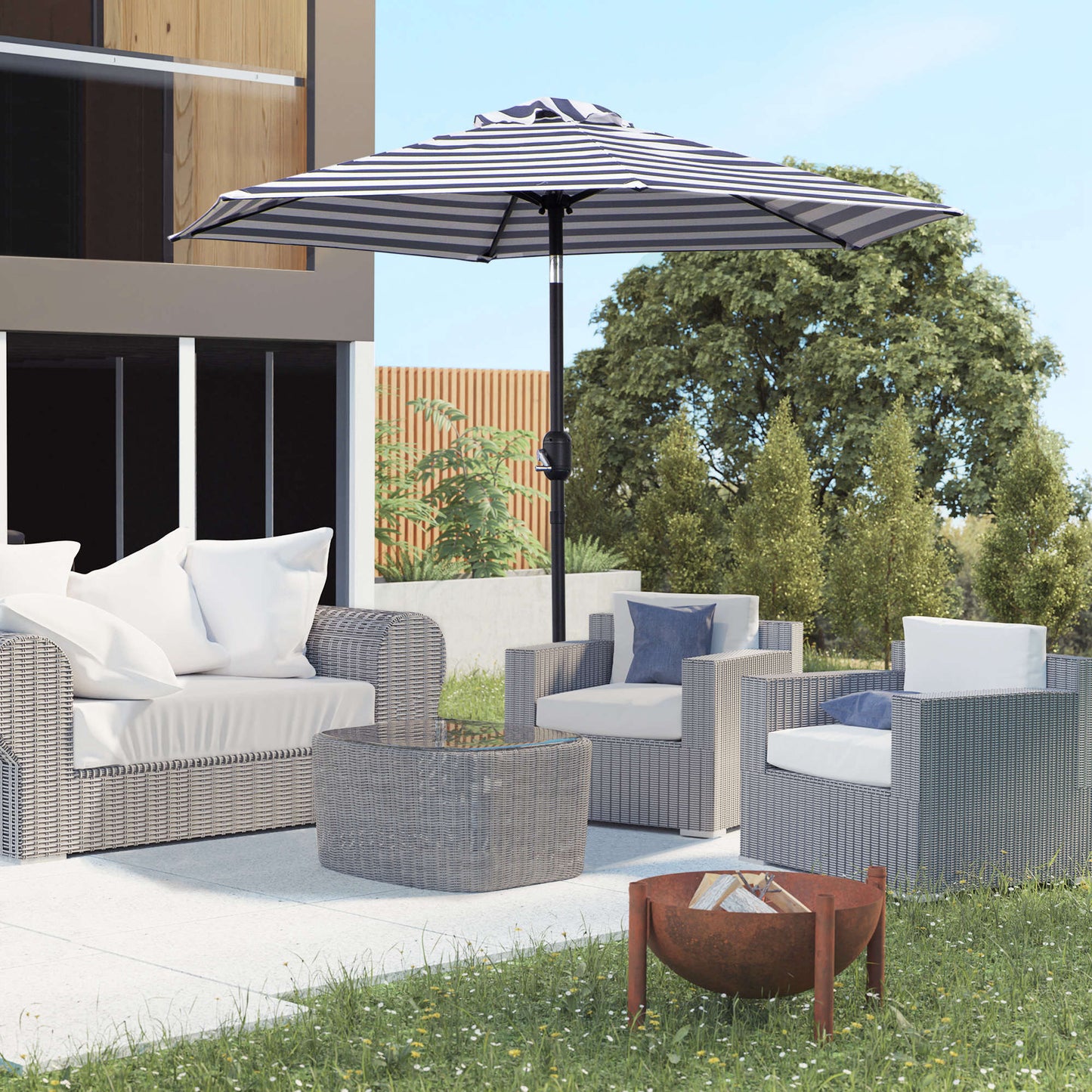 Outsunny Sombrilla Terraza Exterior Ø230 Cm Con Ángulo Ajustable Azul Y Blanco_3