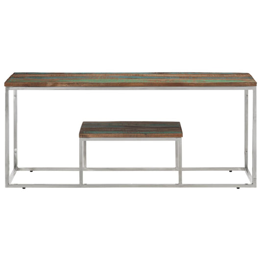 Mesa De Centro Acero Inoxidable Y Madera Reciclada Plateado_0