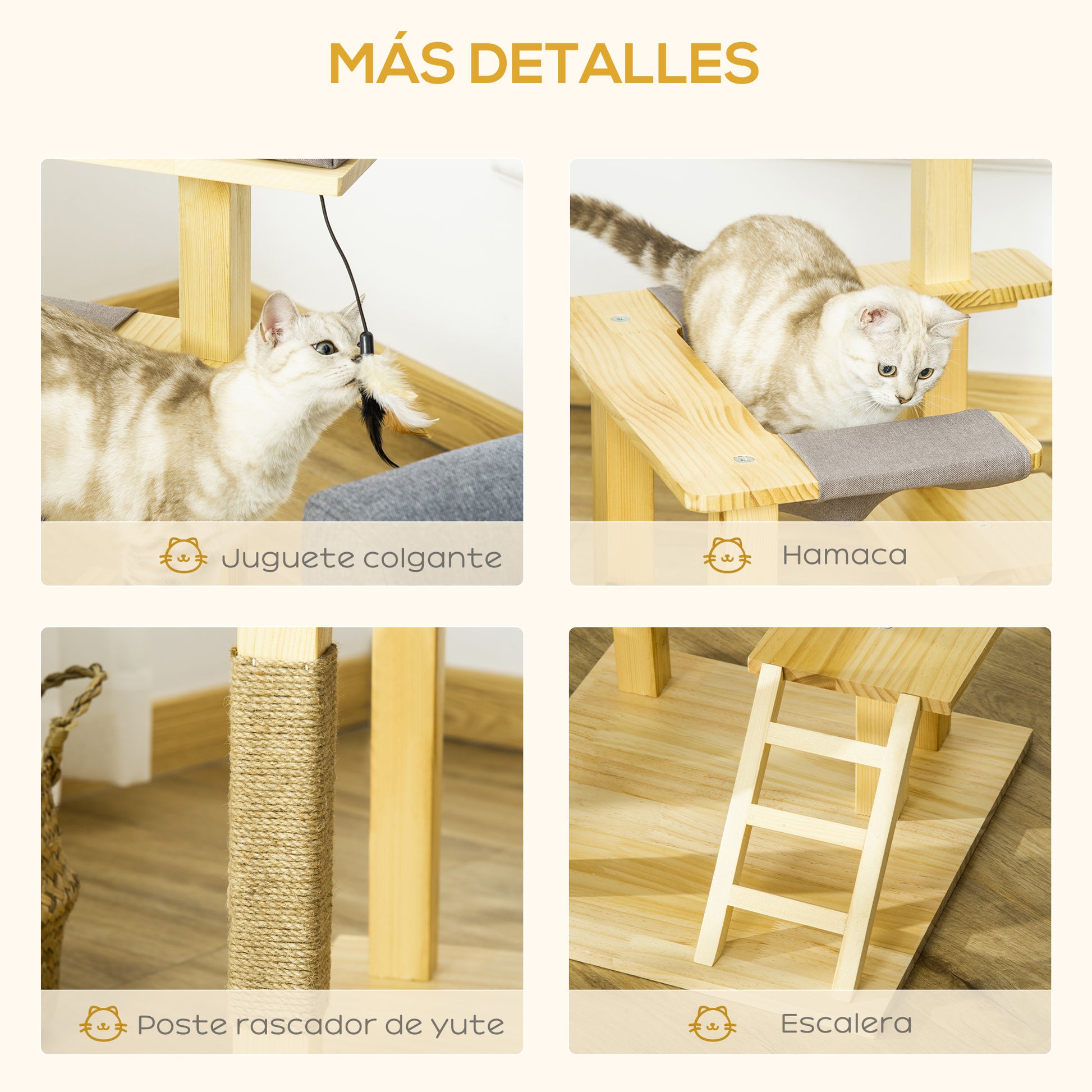 Pawhut Árbol Rascador Para Gatos De Madera Altura 65 Cm Para Interior Y Exterior_5