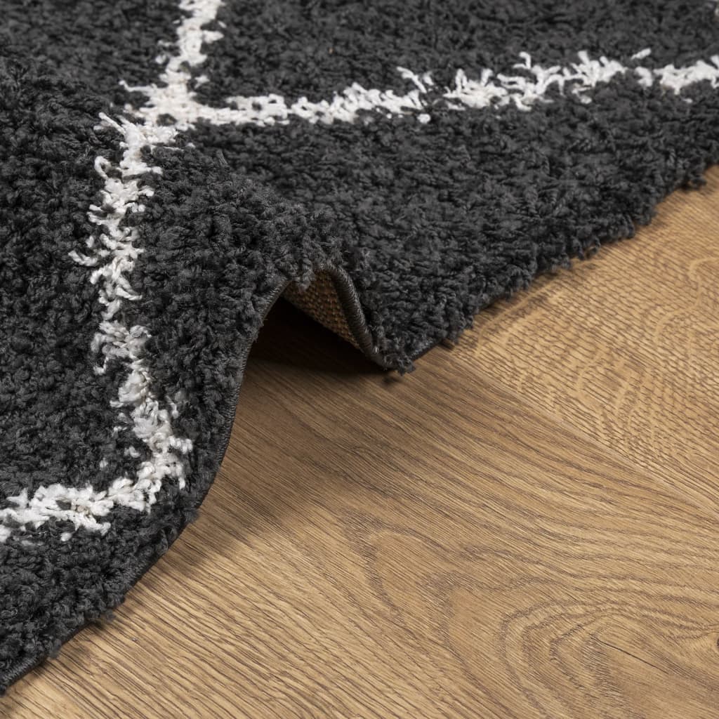 Alfombra De Pelo Largo Moderna Pamplona Negro Y Crema 80x200 Cm / Vetonek_4