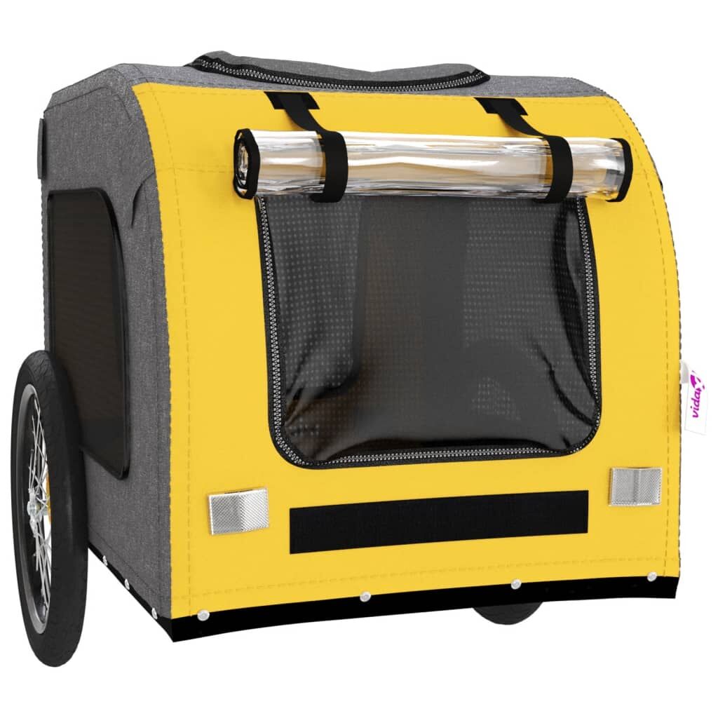 Vidaxl Remolque De Bicicleta Mascotas Hierro Tela Oxford Amarillo Gris_4