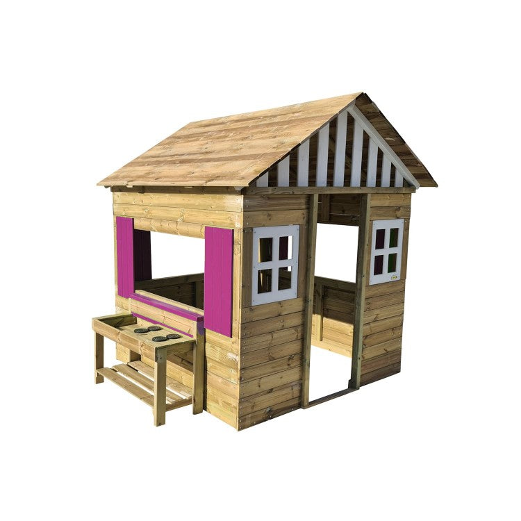 Casita De Madera Masgames Lollipop Xxl Horeca + Cocinita Rosa.